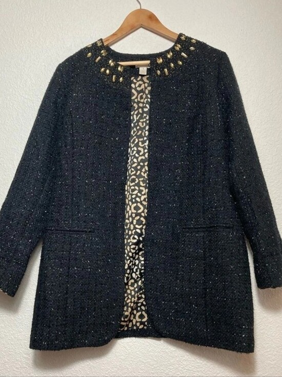 Chico's Jackets & Blazers - Chico's Black Bouclé Beaded Jacket with Metallic Accents Sz XL US 16 Size 3